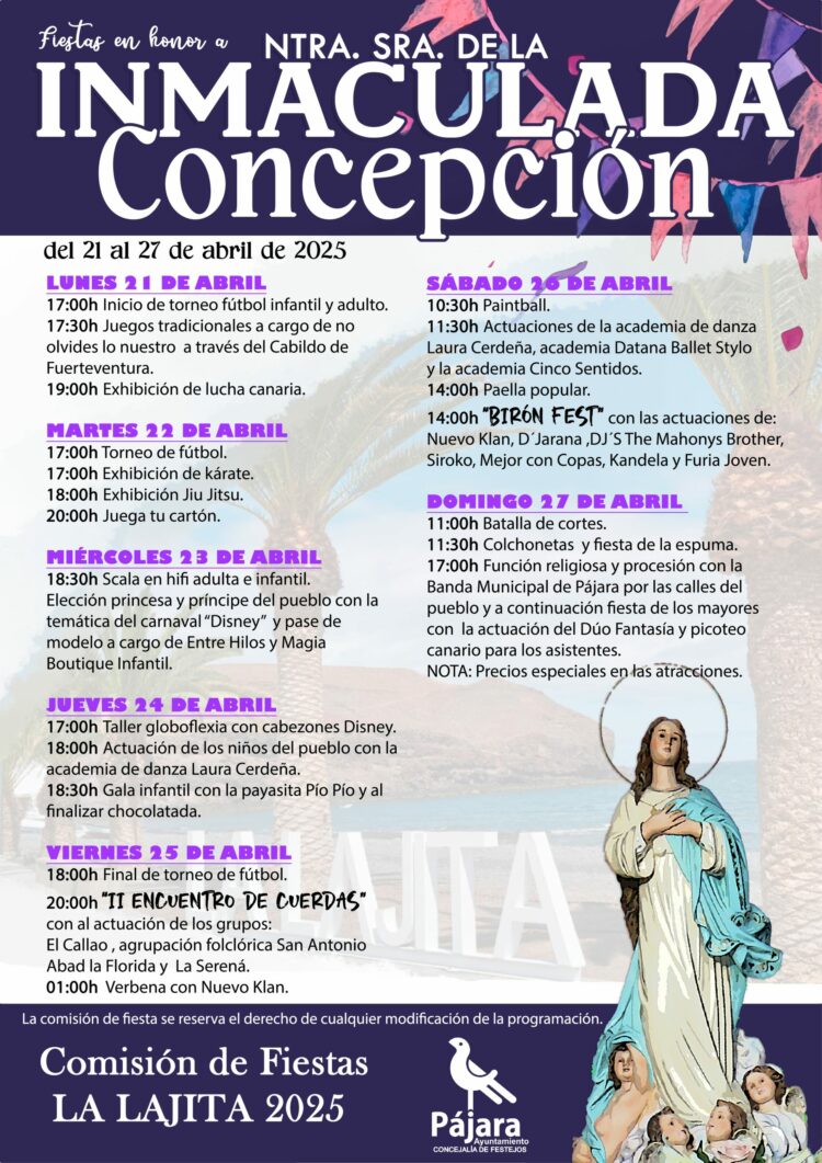 Deportes, música y tradición centran el programa de las fiestas en honor a Nuestra Señora de la Inmaculada Concepción en La Lajita