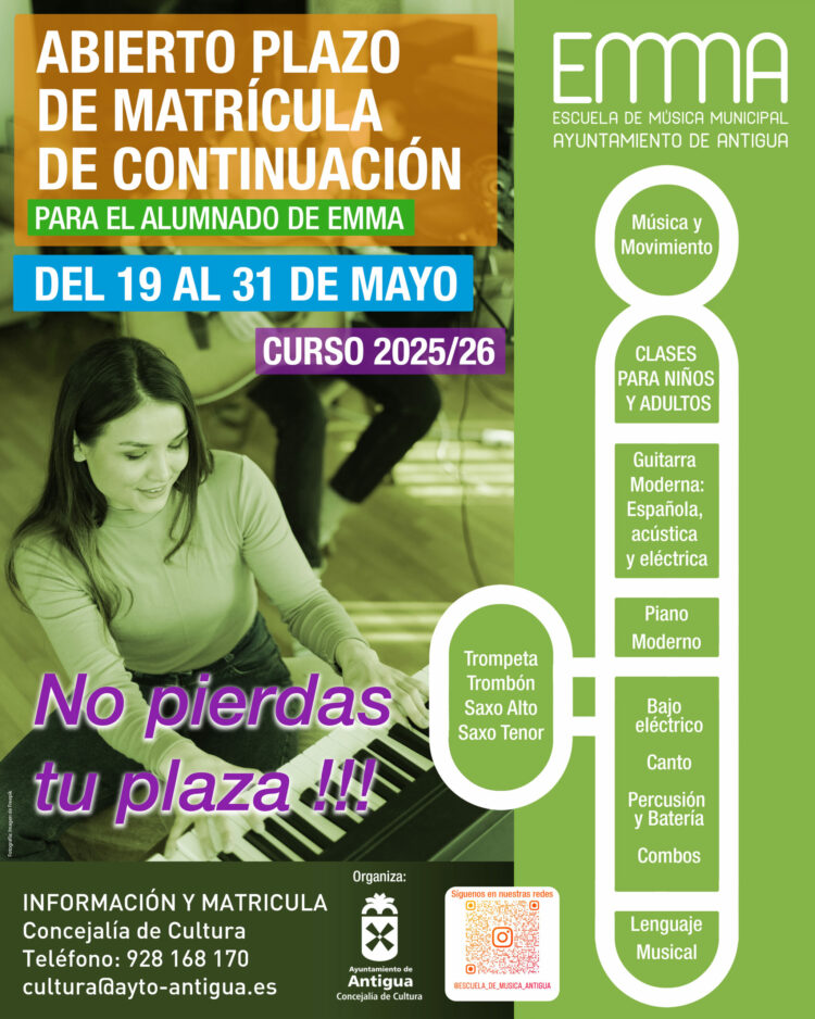 Ultimi giorni per rinnovare l’iscrizione alla Scuola Comunale di Musica di Antigua