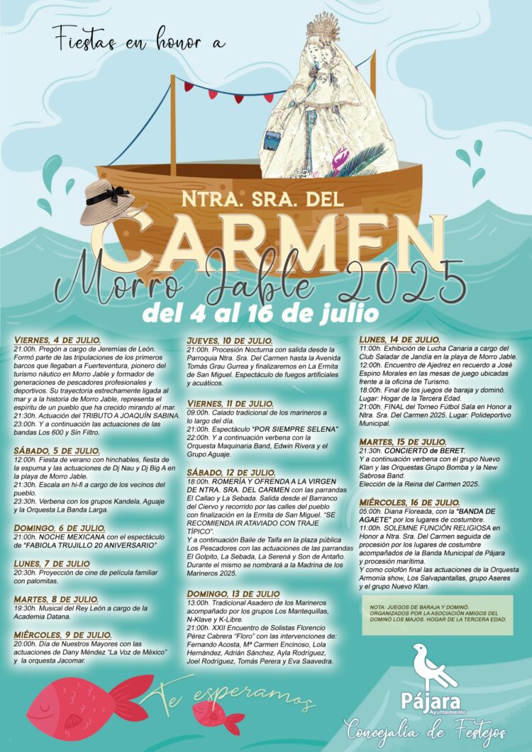El Ayuntamiento de Pájara celebra las fiestas en honor a Nuestra Señora del Carmen 2025 en Morro Jable