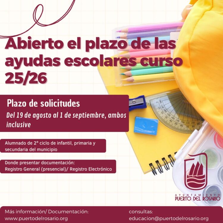 El Ayuntamiento de Puerto del Rosario abre el plazo para solicitar las ayudas escolares del curso 2025/2026