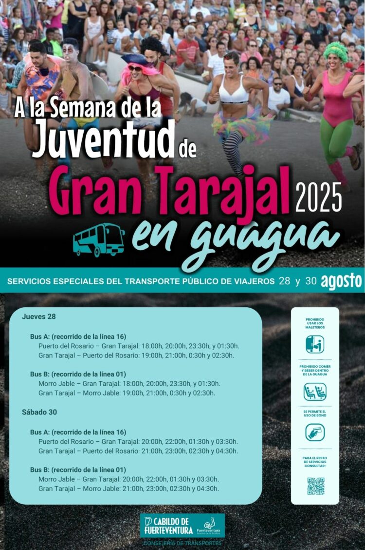 Servicio especial de transporte público durante la Semana de la Juventud de Gran Tarajal 2025