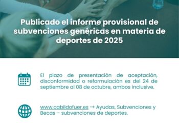 El Cabildo de Fuerteventura publica el informe provisional de subvenciones genéricas en materia de deportes de 2025