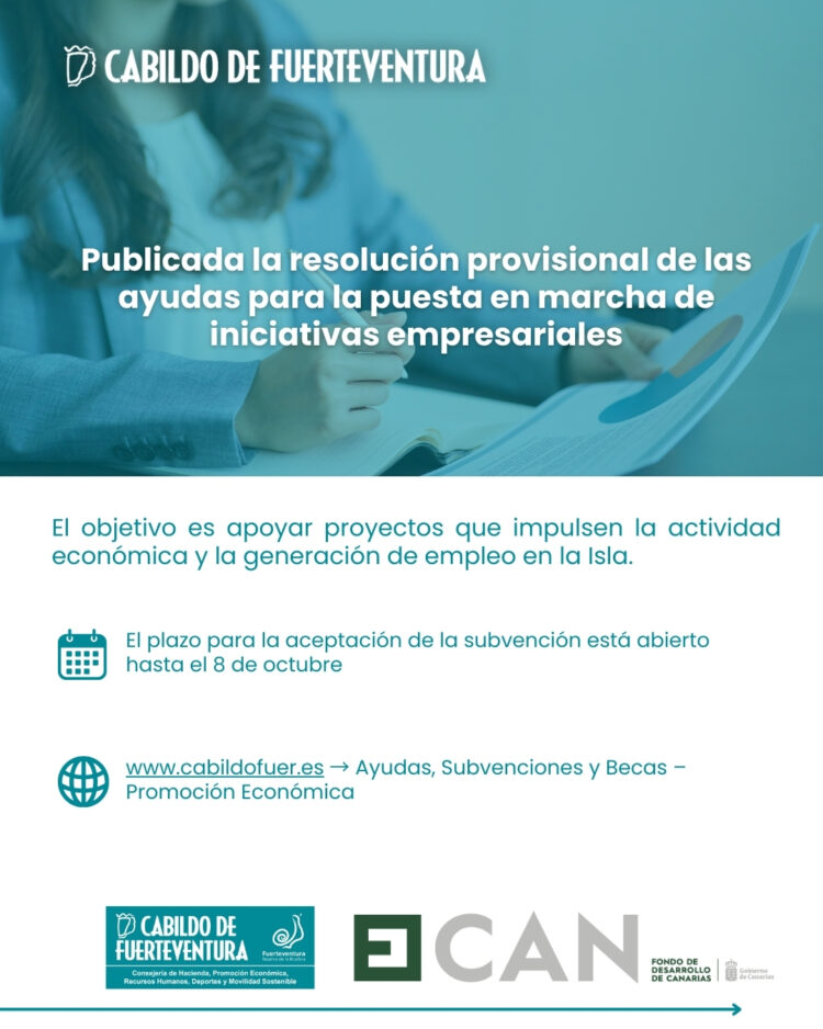 El Cabildo publica la resolución provisional de las ayudas para la puesta en marcha de iniciativas empresariales