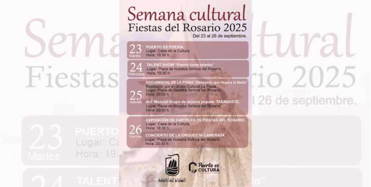 La Semana Cultural marcará el inicio de las Fiestas de Nuestra Señora del Rosario 2025