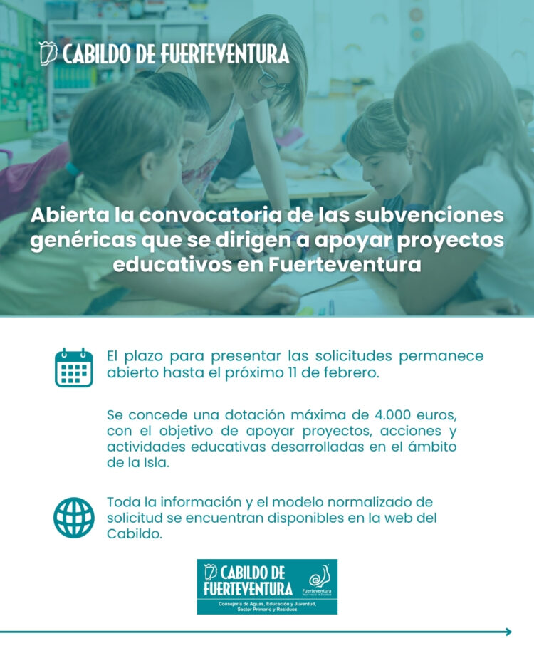 El Cabildo de Fuerteventura abre la convocatoria de subvenciones genéricas en materia de educación