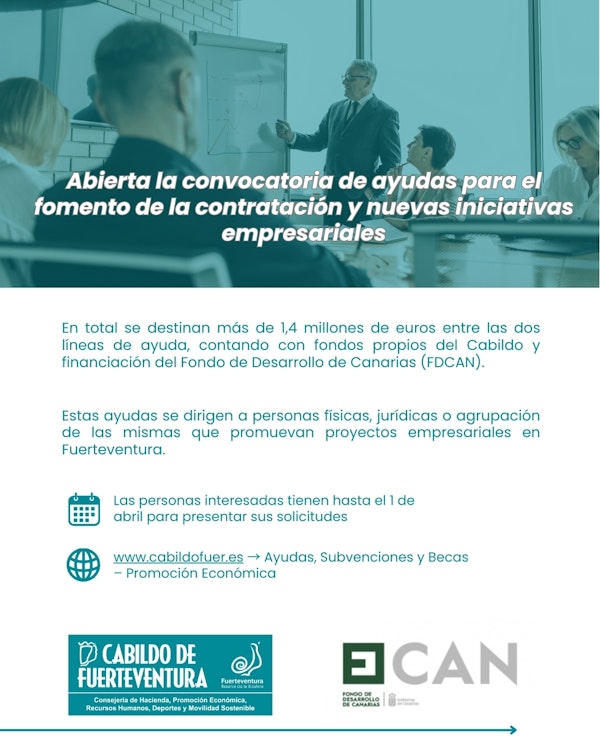 El Cabildo destina más de 1,4 millones de euros al fomento de la contratación e iniciativas empresariales