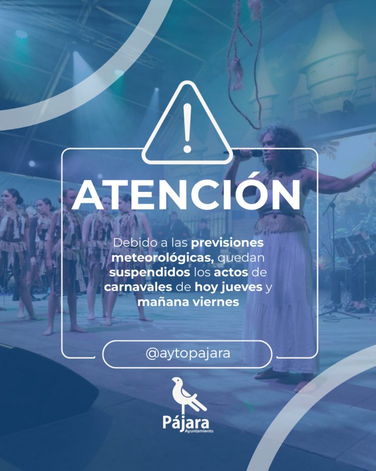 El Ayuntamiento de Pájara suspende los actos de carnavales de hoy jueves y mañana viernes por la borrasca Therense