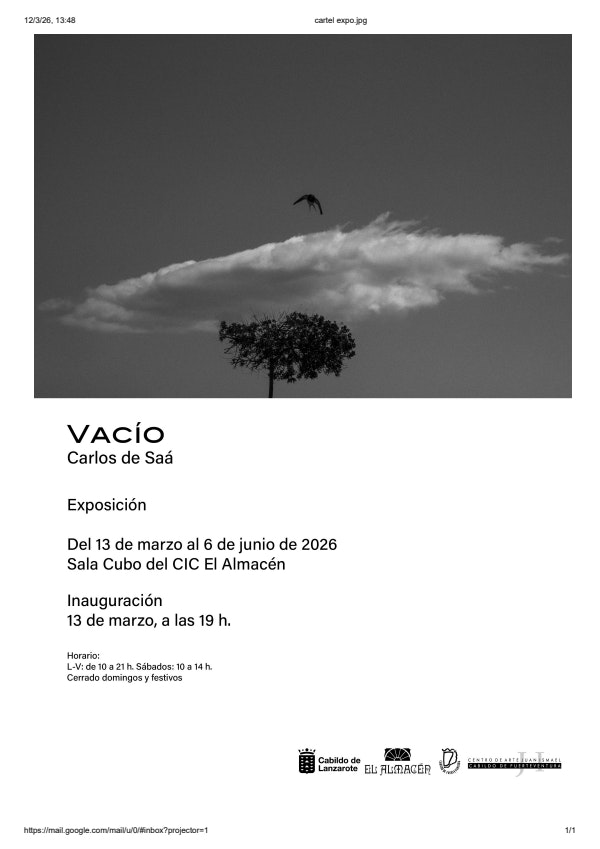 La exposición ‘Vacío’ del fotógrafo Carlos de Saá llega al CIC El Almacén de Lanzarote