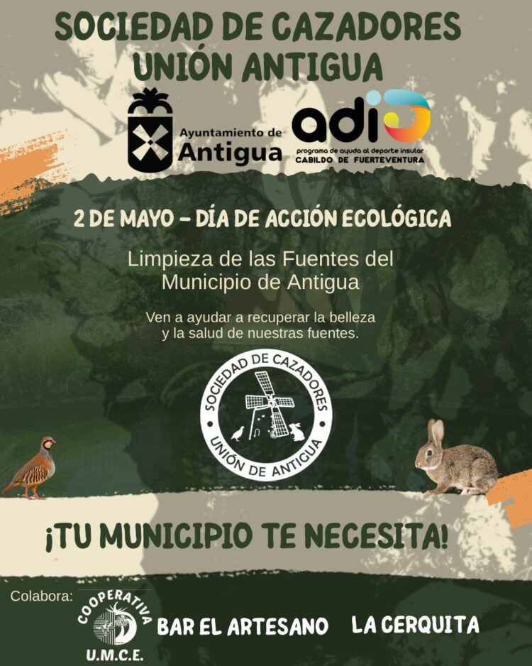 Ayuntamiento y Sociedad de Cazadores Unión Antigua impulsan una jornada de limpieza de fuentes naturales