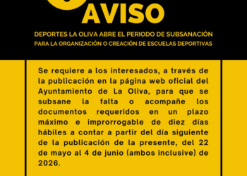 Deportes La Oliva abre el periodo de subsanación para la organización o creación de escuelas deportivas