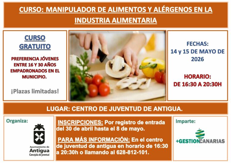 Últimos días de inscripción al curso gratuito de Manipulador de Alimentos y Alérgenos