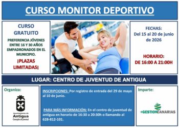 El Ayuntamiento de Antigua impulsa la formación juvenil con un curso gratuito de Monitor Deportivo