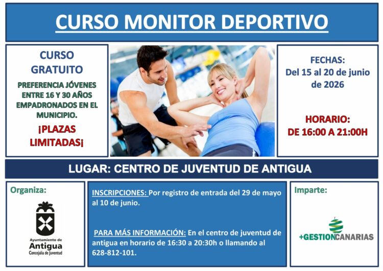 El Ayuntamiento de Antigua impulsa la formación juvenil con un curso gratuito de Monitor Deportivo
