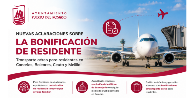 El Ayuntamiento de Puerto del Rosario informa sobre la acreditación del derecho a la bonificación de residente para determinados familiares de ciudadanos españoles