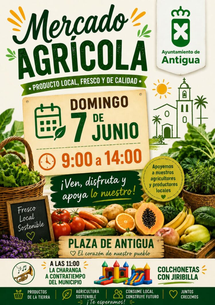 El Mercado Agrícola de Antigua vuelve este domingo con hinchables, charanga y productos frescos de la tierra