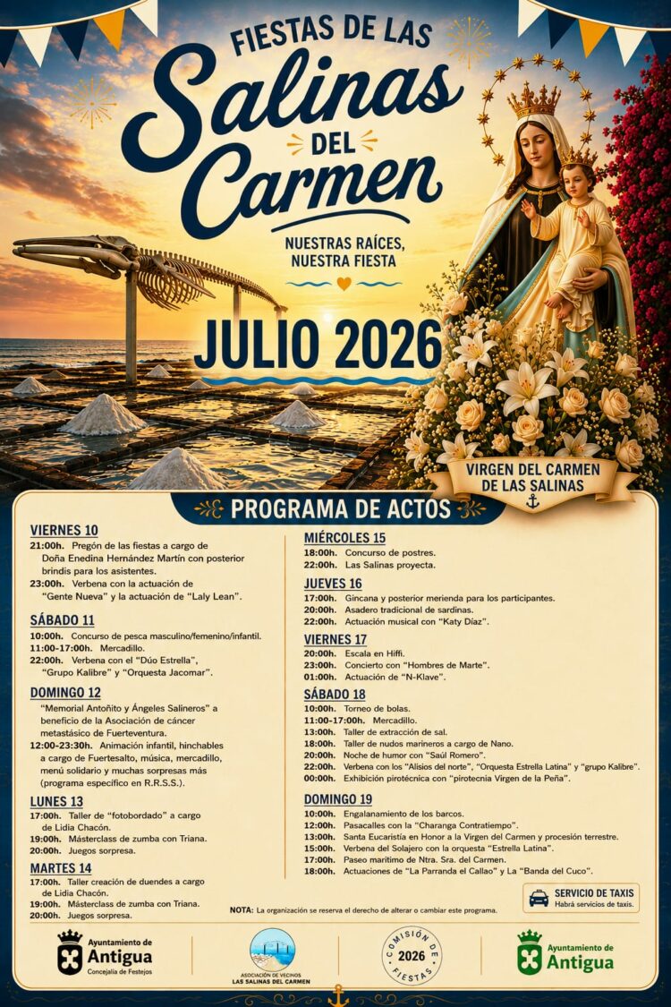 El Ayuntamiento de Antigua anuncia las fiestas de Las Salinas del Carmen