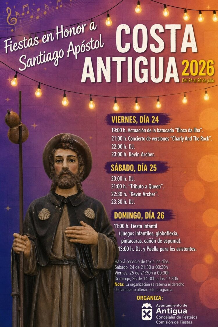 El Ayuntamiento anuncia las fiestas de Santiago Apóstol en Costa Antigua
