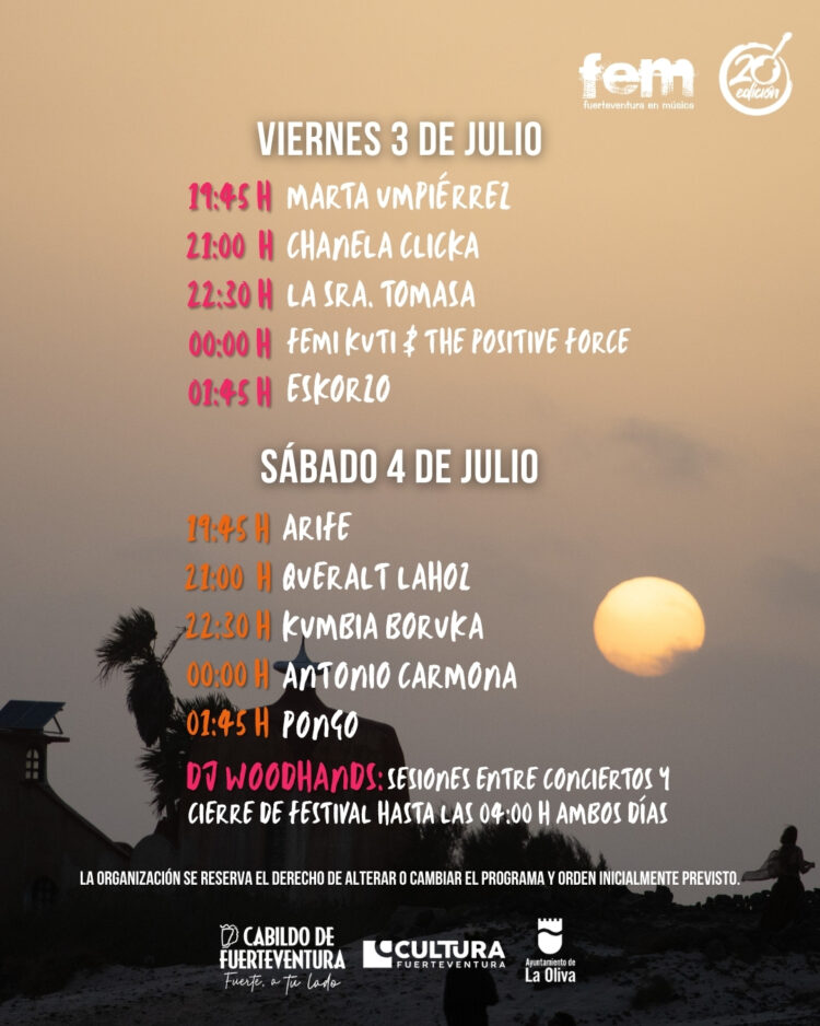 Horarios Fem 2026 | Cabildo de Fuerteventura