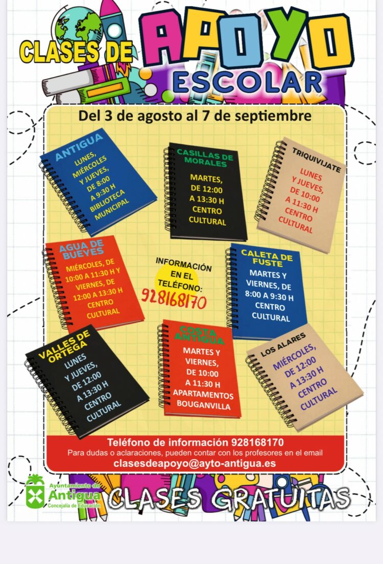 El lunes 3 de agosto comienzan las clases de apoyo en todos los centros culturales del municipio