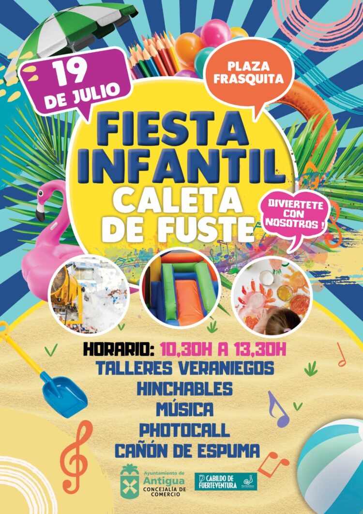 Caleta de Fuste celebra una fiesta infantil este domingo 19 de julio con talleres, hinchables y cañón de espuma
