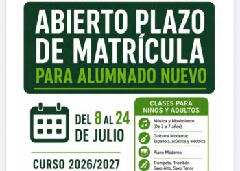 El Ayuntamiento de Antigua abre la matrícula de Escuela Municipal de Música para el alumnado nuevo del curso 2026/27