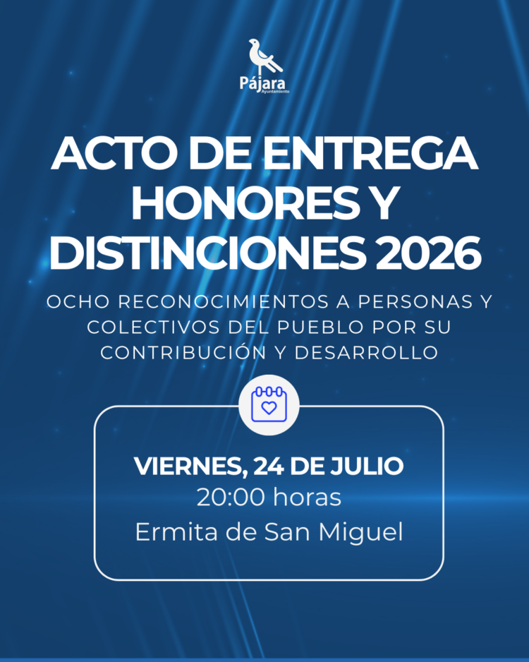 Pájara celebrará mañana el acto de entrega de Honores y Distinciones del municipio