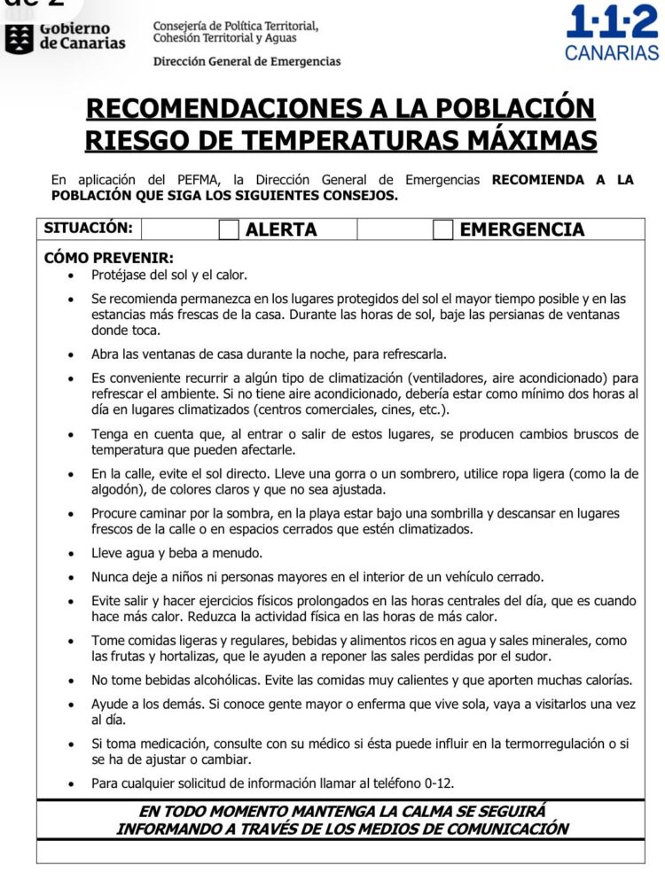 El Cabildo de Fuerteventura llama a extremar la precaución ante el episodio de altas temperaturas previsto para esta semana