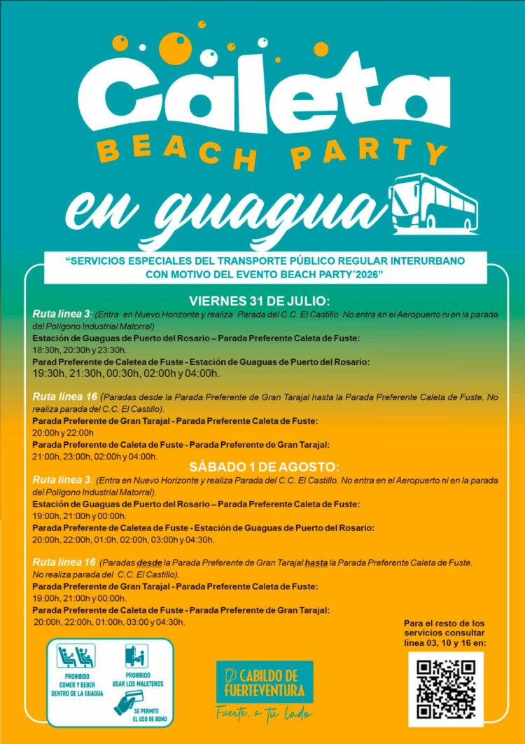 Servicios especiales de guagua para la Caleta Beach Party | Cabildo Fuerteventura