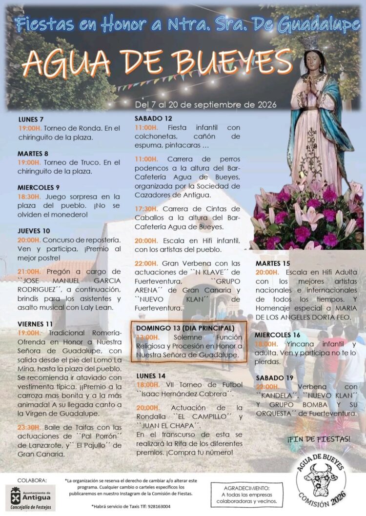FIESTAS DE NUESTRA SEÑORA DE GUADALUPE 2026, EN AGUA DE BUEYES