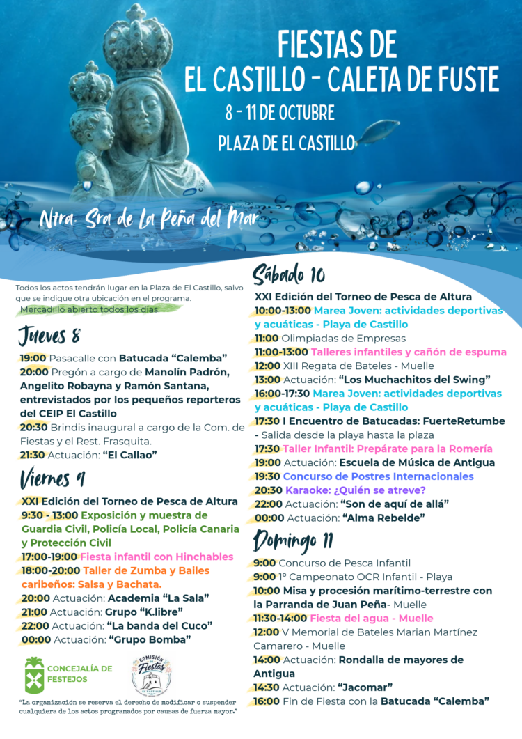 El Ayuntamiento de Antigua anuncia las fiestas de la Peña del Mar en Caleta de Fuste, del 8 al 11 de octubre
